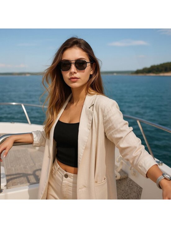 Women\'s Black Tangle Free Polarized Aviator Retro Square Metal Frame Sunglasses main image 4
